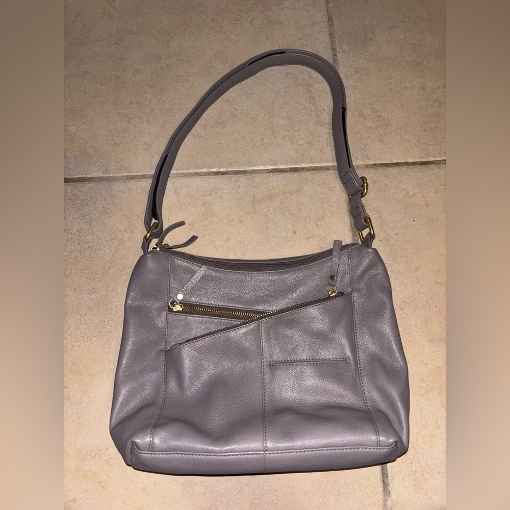 Great American Leatherworks Triple Entry Shoulder Bag Grey Pebble